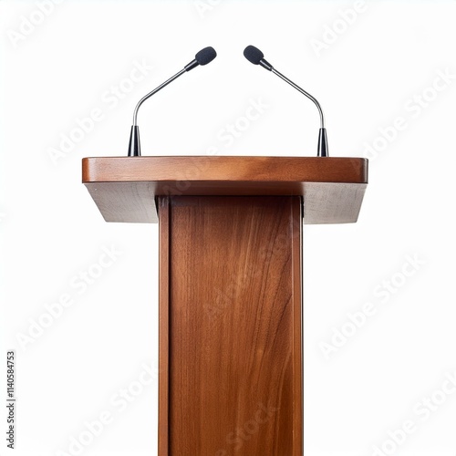 Wooden Podium with Microphones