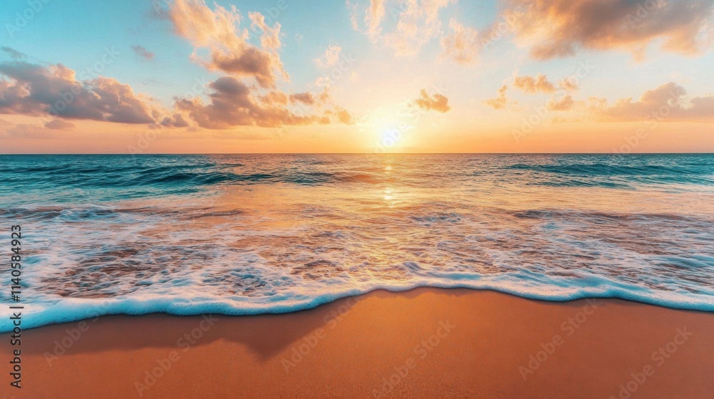 Serene Sunset Over Ocean Waves Reflecting Vibrant Colors Serene Sunset Over Ocean Waves Reflecting Vibrant Colors