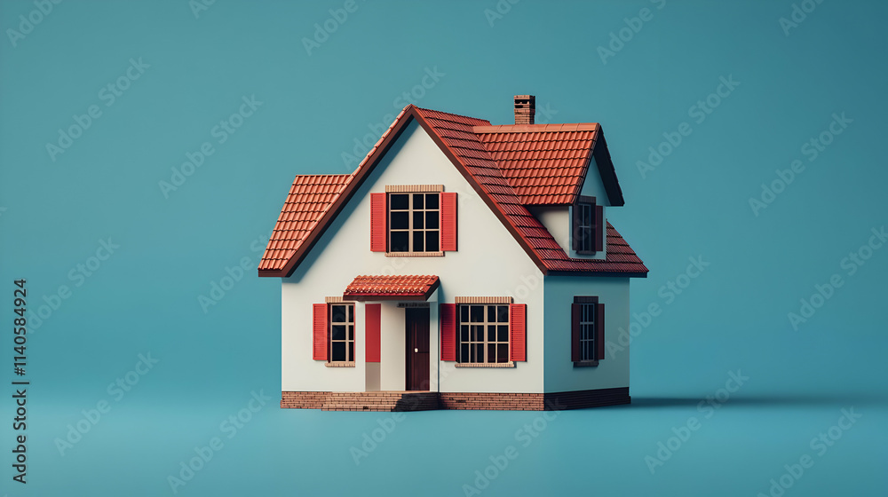 3D Model of a Suburban House on Teal Background 3D Model of a Suburban House on Teal Background