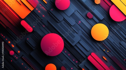 Colorful abstract design featuring circles and lines in bold patterns and vib...