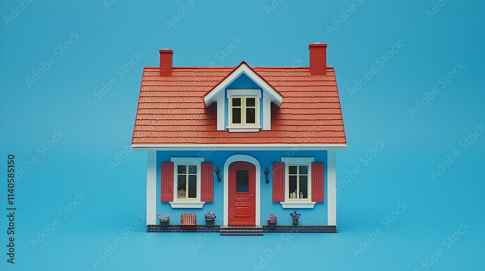 Charming Blue House 3D Render Charming Blue House 3D Render
