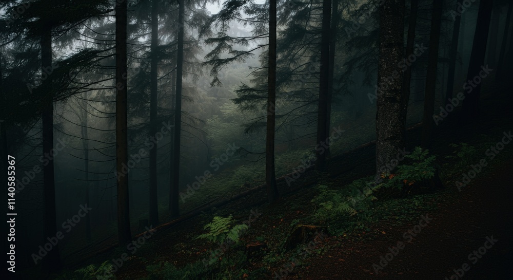Obraz premium Fog in nature, cities and villages with misty forest landscape