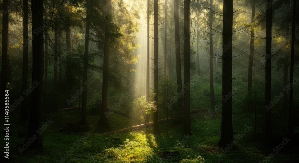 Fototapeta premium Fog in nature, cities and villages with misty forest landscape