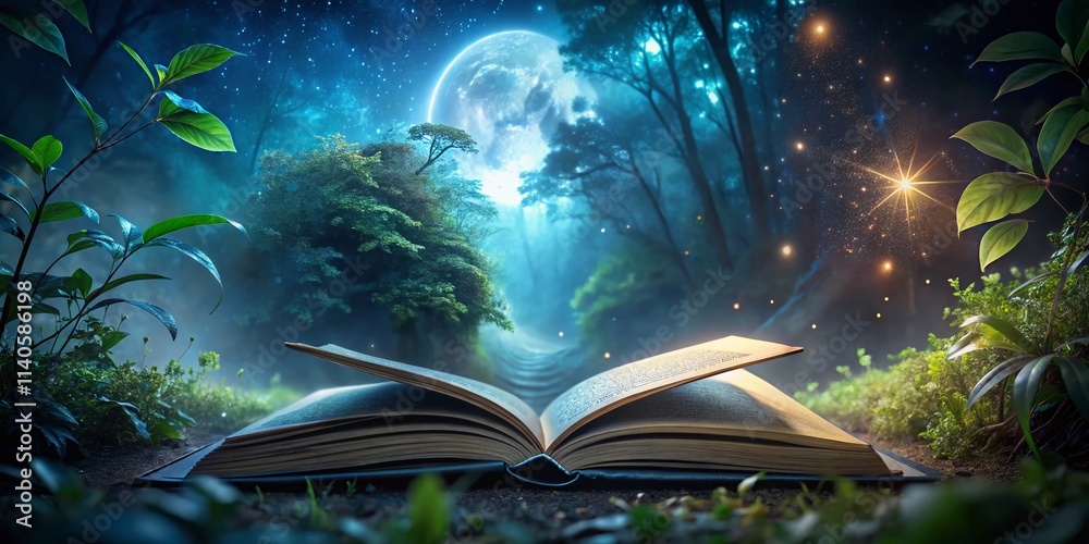 Obraz premium Night Nature Journal Photography: Dark Forest, Starry Sky, Moonlit Landscape, Wildlife Reflections