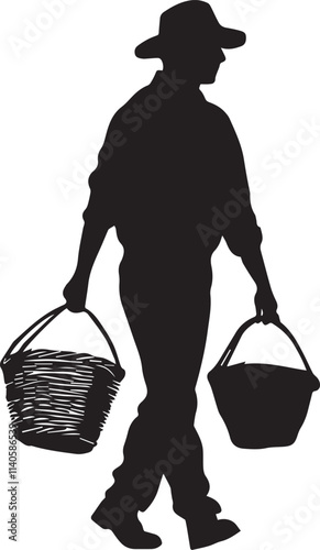 Silhouette of farmer carrying basket