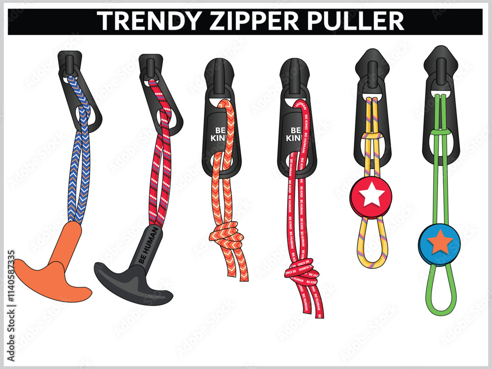 SET OF TRENDY ZIPPER PULLER VECTOR ILLUSTRATION