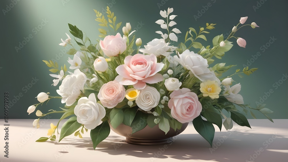 Fototapeta premium Lush Green and Vibrant Pink Flowers in a Peaceful Composition