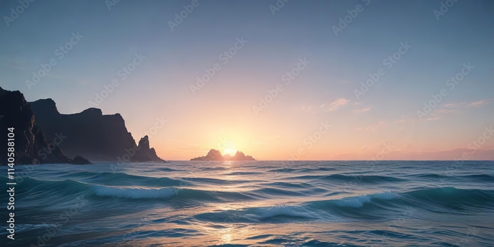 Oceanic Horizon with Soft Blue Gradient Waves, serene landscape, soft focus, peaceful ocean view Oceanic Horizon with Soft Blue Gradient Waves, serene landscape, soft focus, peaceful ocean view