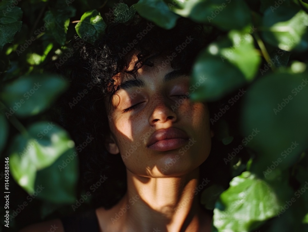 woman lying among leaves in sunlight woman lying among leaves in sunlight