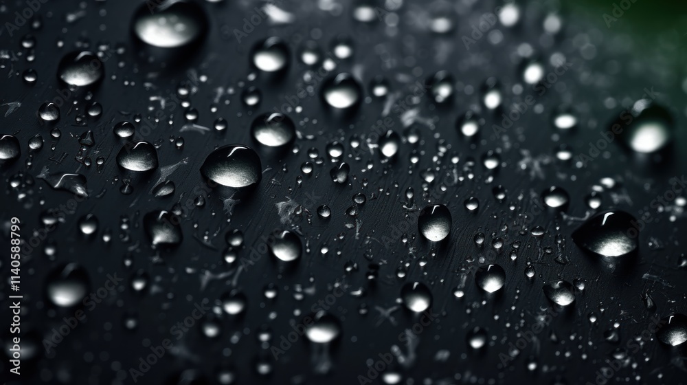 Close up of water droplets on dark black background. Water droplets concept Close up of water droplets on dark black background. Water droplets concept