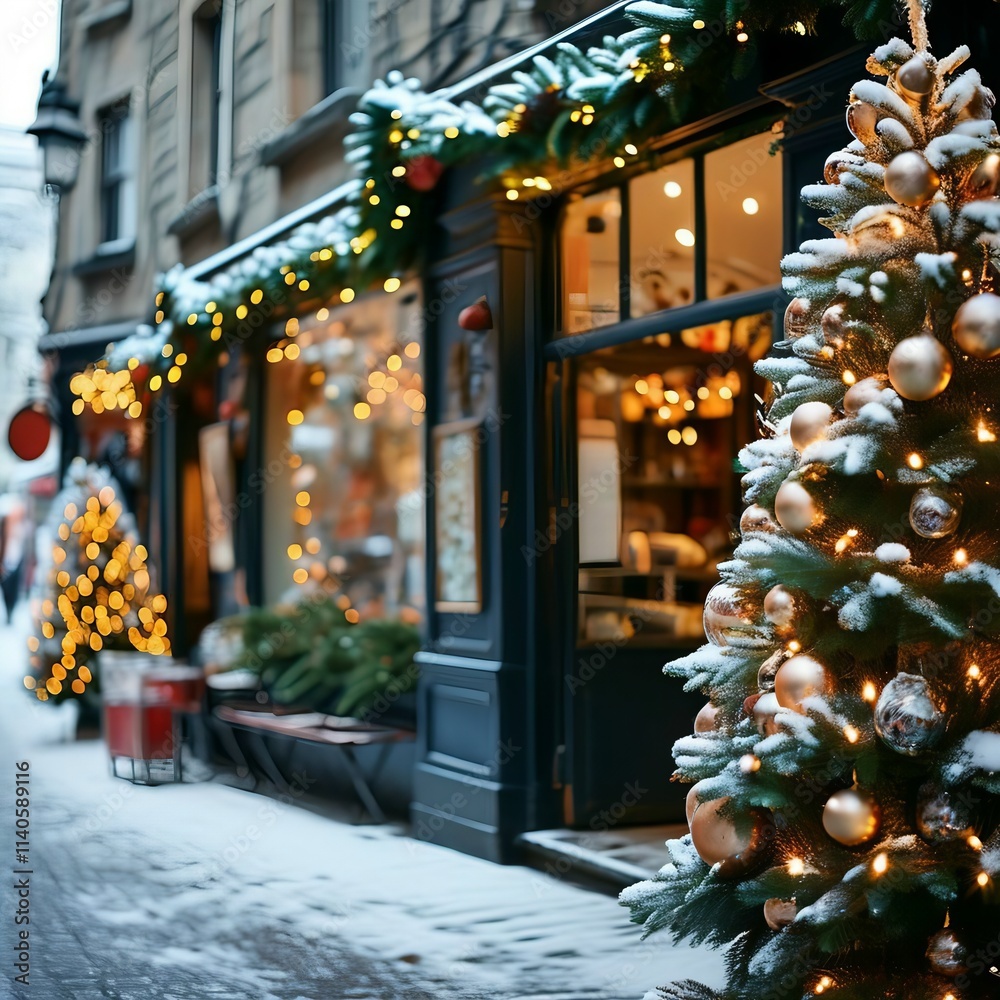 Fototapeta premium street, shops, holiday, Christmas, new year,