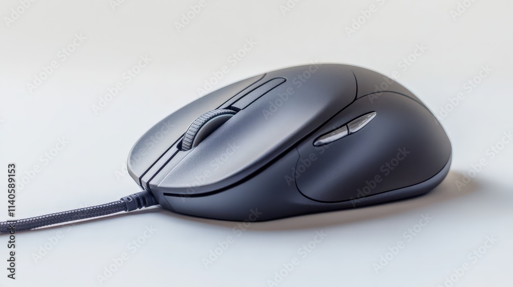 Sleek wired computer mouse on neutral background for office and gaming Sleek wired computer mouse on neutral background for office and gaming