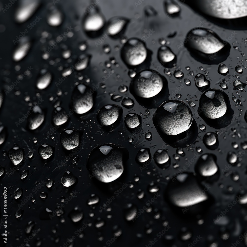Close up of water droplets on dark black background. Water droplets concept Close up of water droplets on dark black background. Water droplets concept