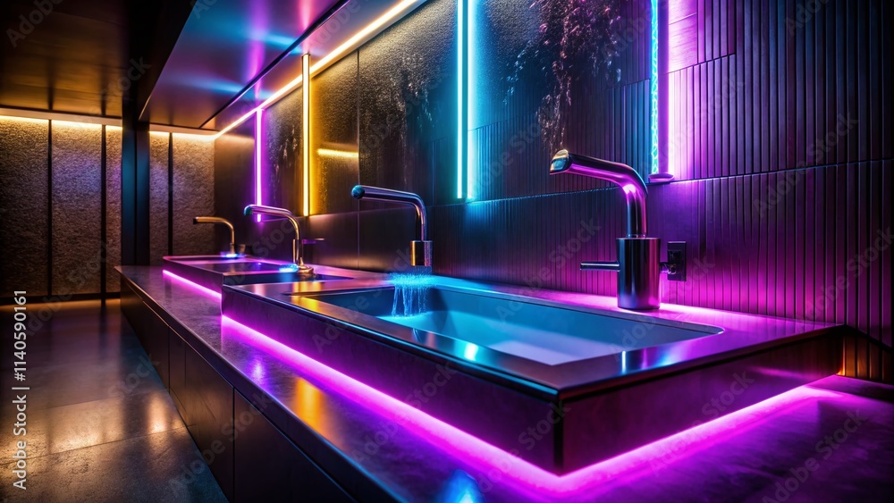 Night Photography Lavamanos: Dark Bathroom Sink, Illuminated Water, Reflections, Low Light, Nighttime, Handwashing, Cleanliness, Modern Bathroom, Minimalist, Dark Ambiance, Dramatic Lighting Night Photography Lavamanos: Dark Bathroom Sink, Illuminated Water, Reflections, Low Light, Nighttime, Handwashing, Cleanliness, Modern Bathroom, Minimalist, Dark Ambiance, Dramatic Lighting