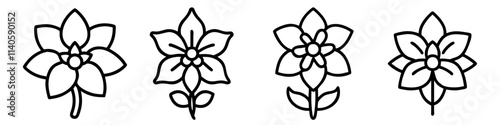 delphinium icon, flower line art, flower icon - Minimalistic black outline illustration of delphinium flower, perfect for icons, logos, and floral-themed designs.

