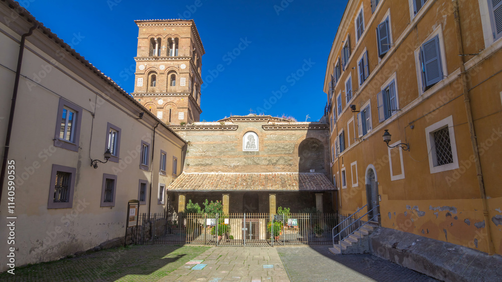 Fototapeta premium Saint Maria of Rotonda church in beautiful town of Albano Laziale timelapse hyperlapse, Italy