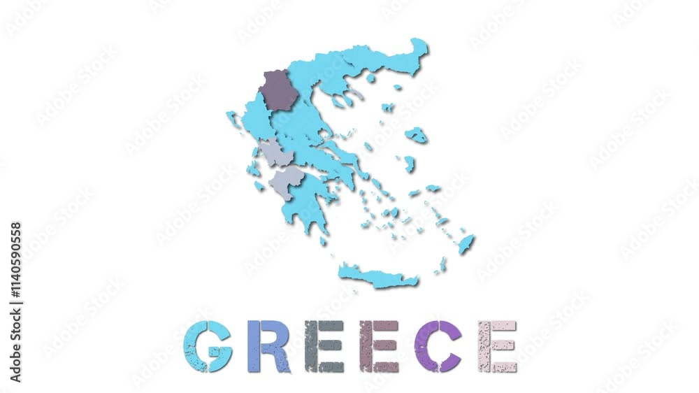Greece map with paper regions. Animated country map growing from ...