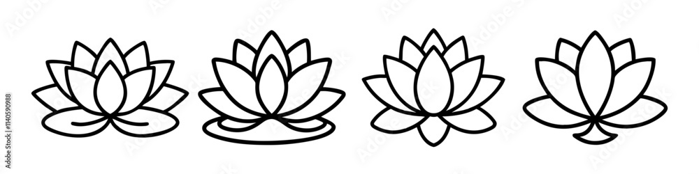 water lily icon, flower line art, flower icon - Minimalistic black outline illustration of water lily flower, perfect for icons, logos, and floral-themed designs.
water lily icon, flower line art, flower icon - Minimalistic black outline illustration of water lily flower, perfect for icons, logos, and floral-themed designs.
