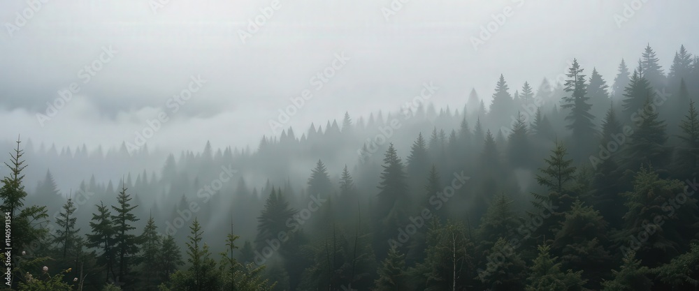 Fototapeta premium Fog in nature, cities and villages with misty forest landscape