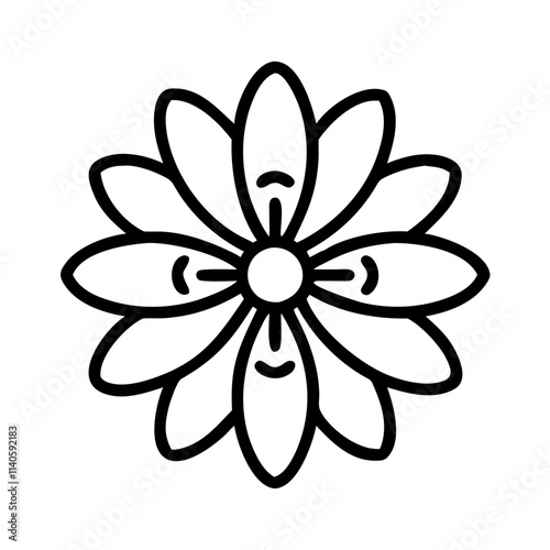 aster icon, flower line art, flower icon - Minimalistic black outline illustration of aster flower, perfect for icons, logos, and floral-themed designs.

