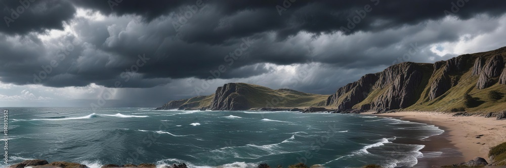 Panoramic view of Craigleith Head with a stormy atmosphere , clouds, stormy weather, ocean view Panoramic view of Craigleith Head with a stormy atmosphere , clouds, stormy weather, ocean view