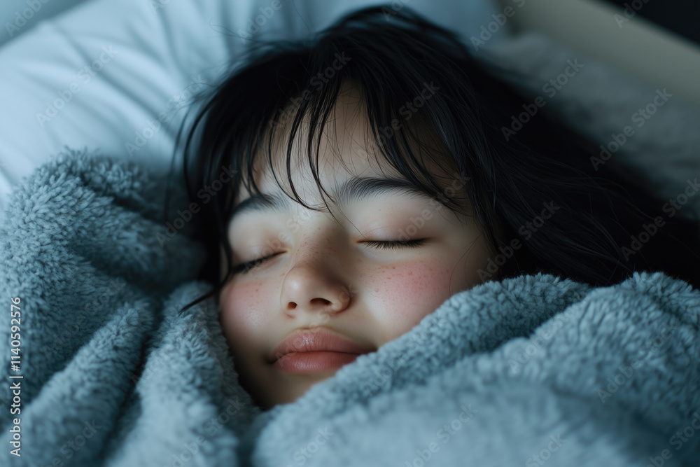 Little girl sleeping on bed in the bedroom at night Little girl sleeping on bed in the bedroom at night