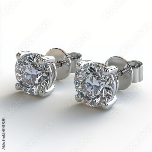 Elegant diamond stud earrings on a soft blue background enhancing luxury and ...