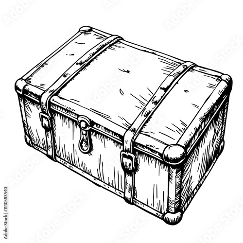 Vintage trunk sketch in black and white, timeless nostalgia
