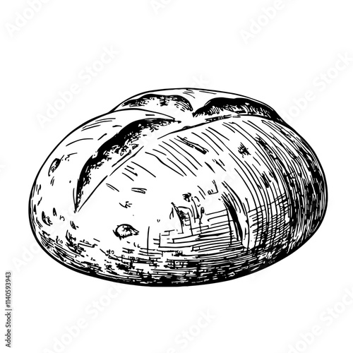 Handcrafted sourdough bread in vintage sketch style, culinary art
