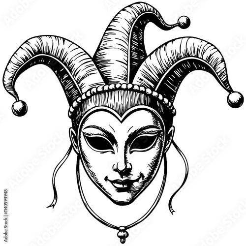 Vintage jester mask illustration for Mardi Gras celebration, elegance