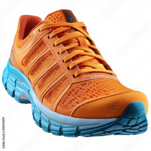 Running shoes with vibrant sole colors displayed from the front view