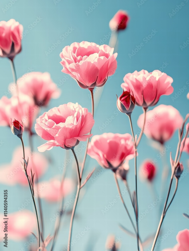 Fototapeta premium Vibrant Pink Flowers with White Accents Nature Garden Photography Sunny Day Close-Up Floral Beauty