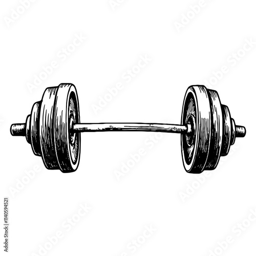 Black and white barbell sketch, fitness motivation