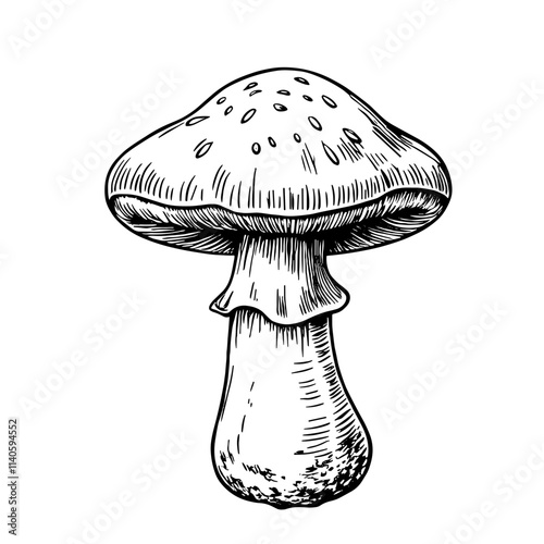 Sketch of a mushroom on white background, symbol of healthy eating