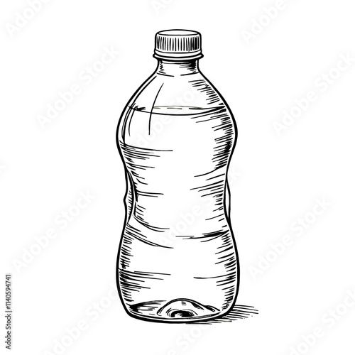 Hydration bottle sketch on white background, health and wellness
