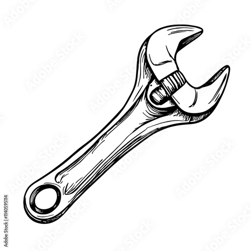 Wrench sketch icon on white background, tool representation