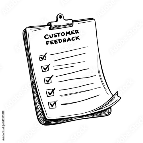Customer feedback form sketch on clipboard, evaluation process