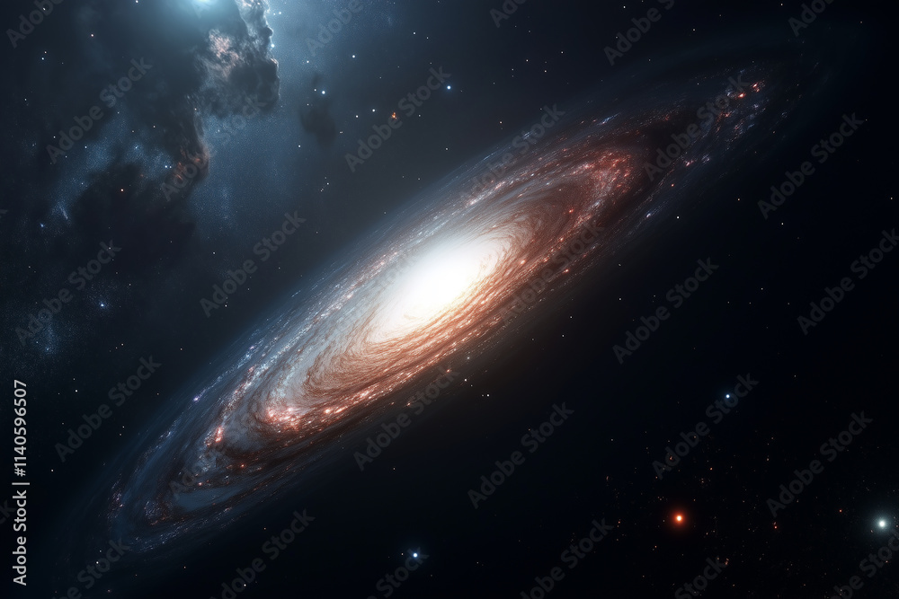 Naklejka premium The Andromeda galaxy as seen from Earth. The long exposure time created star trails, and professional color grading was used to high