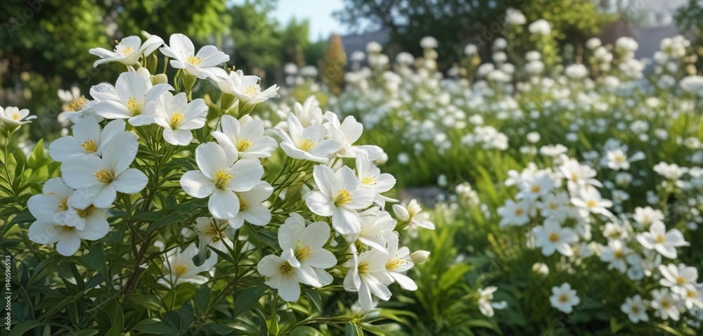 Fragrant white flowers blooming in a lush garden , white blooms, floral arrangements Fragrant white flowers blooming in a lush garden , white blooms, floral arrangements