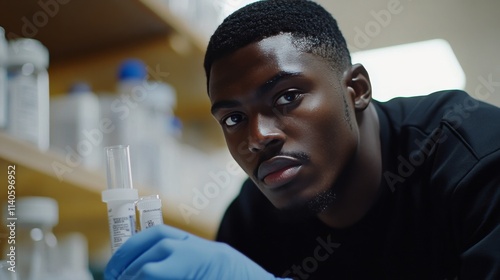 Young scientist examining samples in laboratory setting during daytime work h...