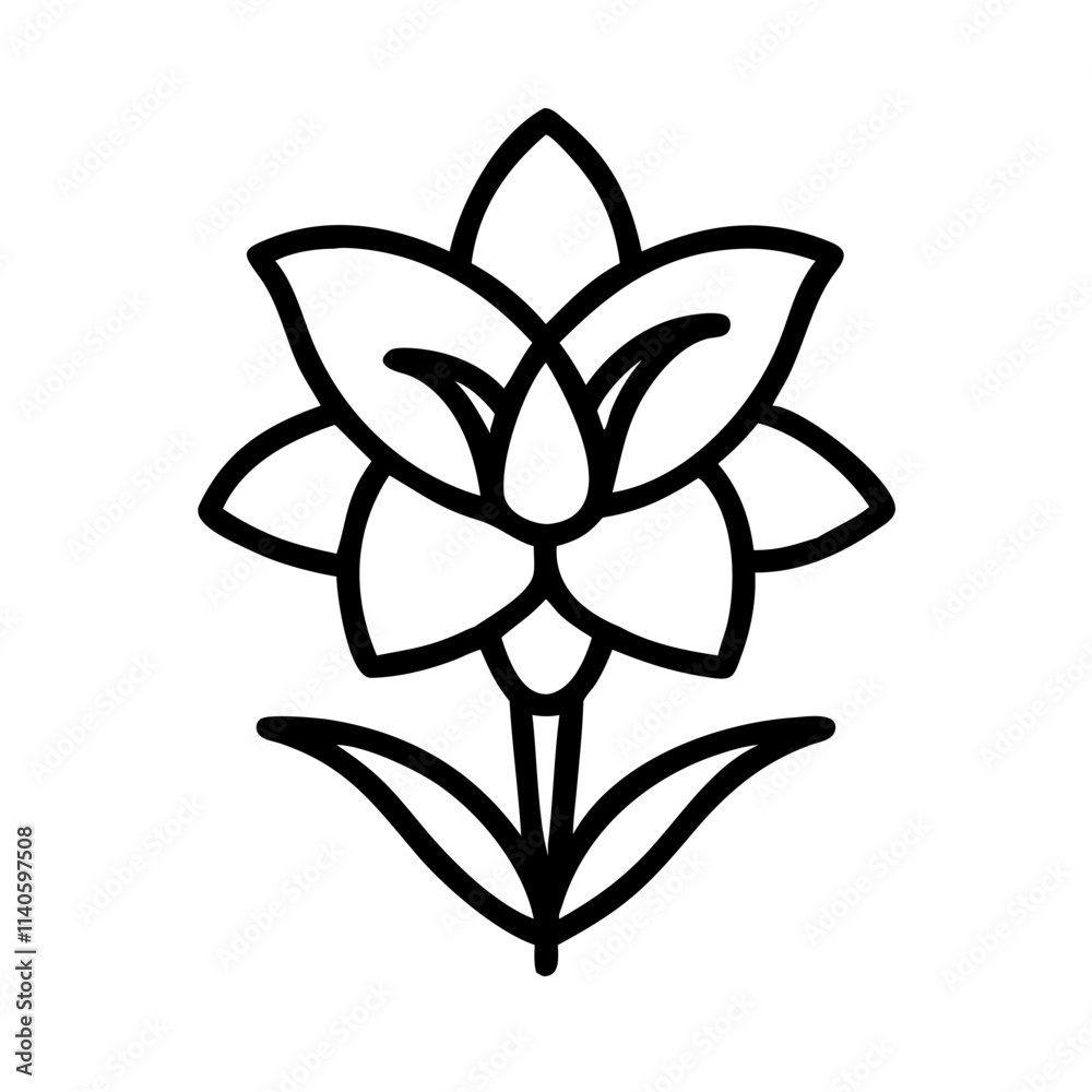 gladiolus icon, flower line art, flower icon - Minimalistic black outline illustration of gladiolus flower, perfect for icons, logos, and floral-themed designs.

