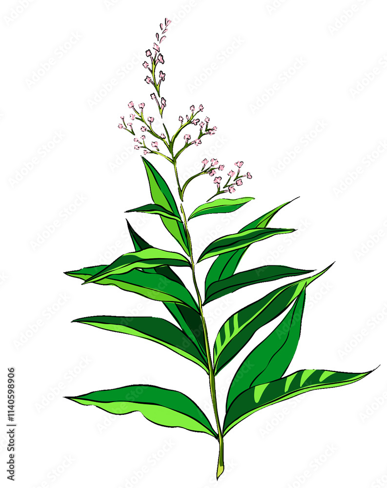 Fototapeta premium A branch of verbena with pink flowers and large leaves without a background