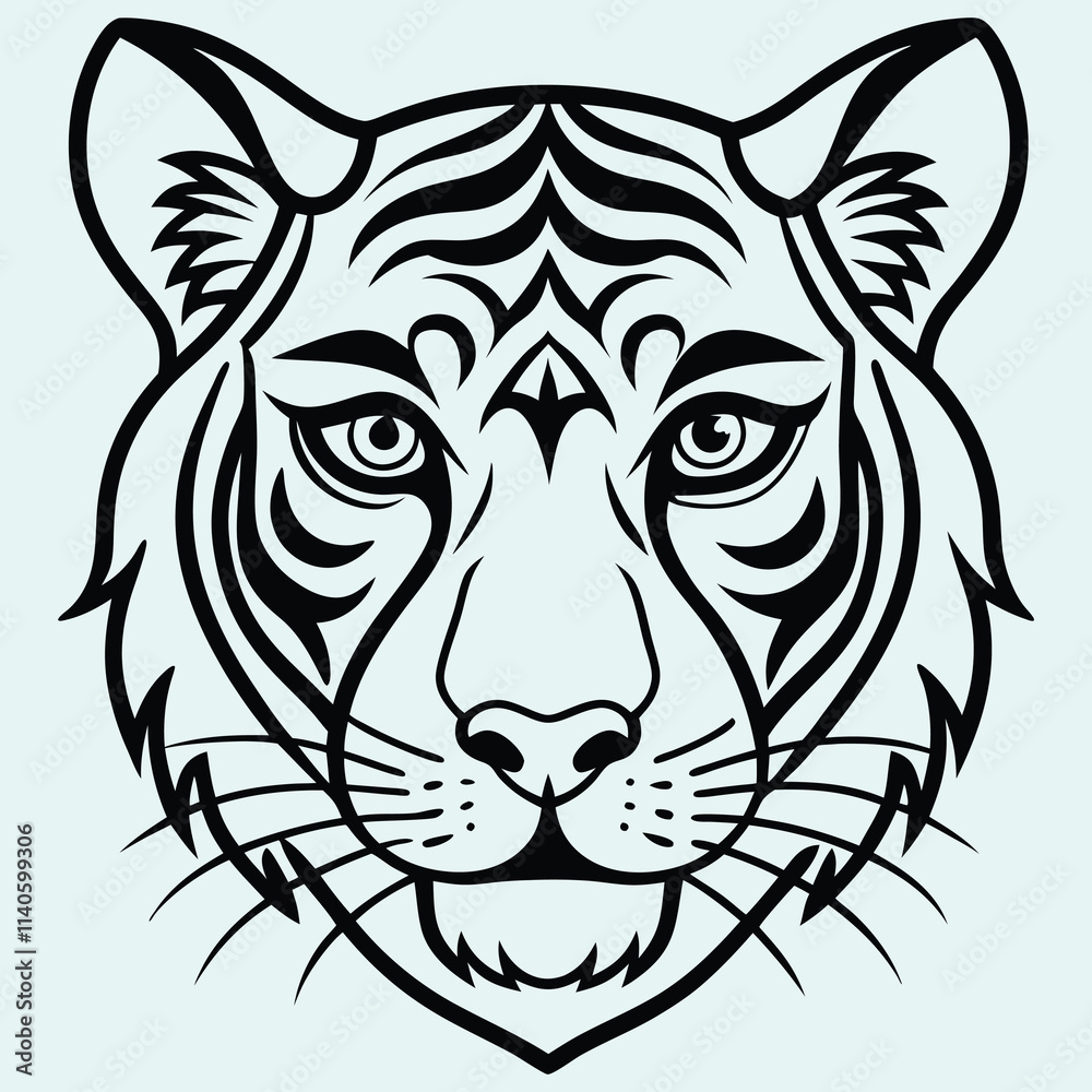 Fototapeta premium Black and White Tiger Face Illustration 