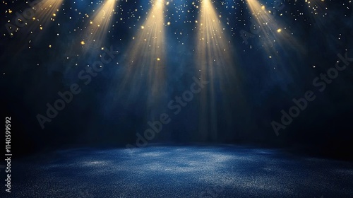 Dark blue stage with gold spotlight lines and shiny texture for award ceremony design