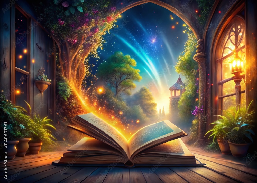 Obraz premium Open Book Illustration: AI Generated Fantasy Art, Rule of Thirds Composition