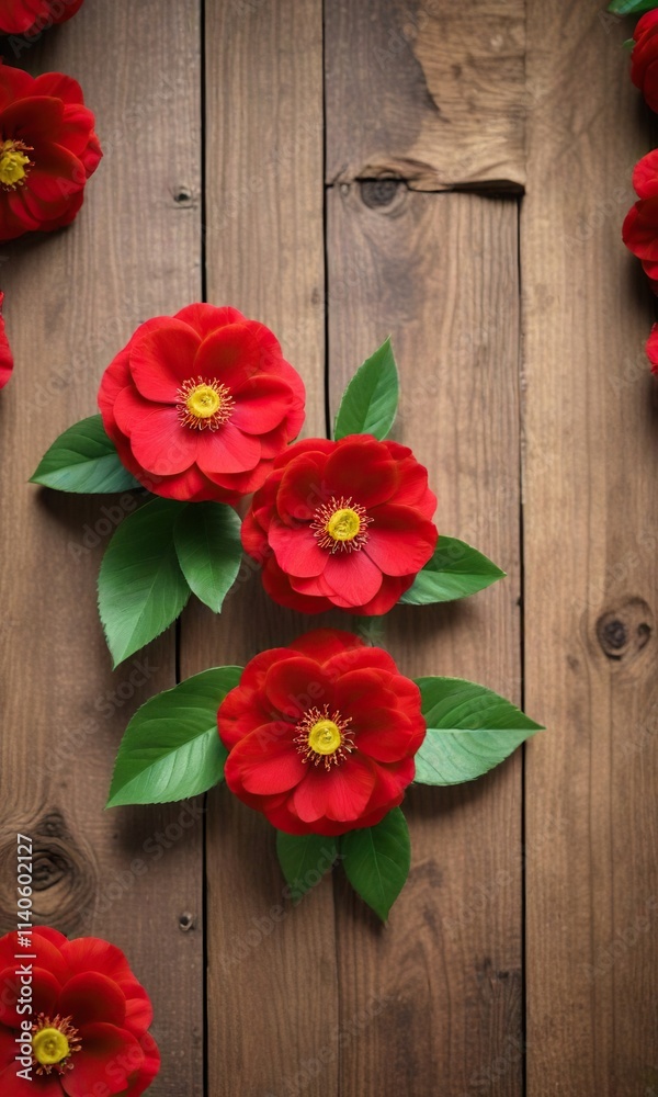 Isolated red anemone camellia flower on wooden background, floral, red anemone, wooden Isolated red anemone camellia flower on wooden background, floral, red anemone, wooden