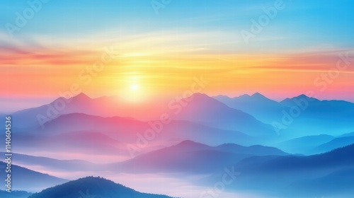 Sunrise over foggy hills a serene landscape view for tranquil inspiration