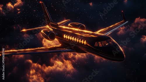 Wallpaper Mural Luxury Jet Soars Under Starry Navy Sky Nighttime Scene Aerial View Aviation Concept Torontodigital.ca