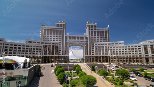 New business district timelapse hyperlapse from bridge in the capital of Kazakhstan in Astana. photo