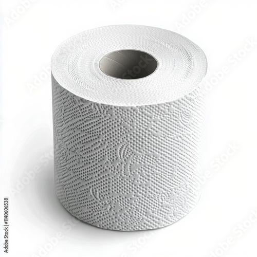 Roll of white toilet paper on a white background for everyday use and hygiene